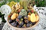 Many Of Fruits In The Basket Stock Photo