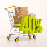 Shopping Cart And 40 Percent Stock Photo