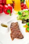 Juicy Bbq Grilled Rib Eye ,ribeye Steak And Vegetables Stock Photo