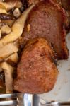 Venison Deer Game Filet And Wild Mushrooms Stock Photo