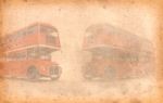 Old Paper London Bus, London, Uk. Added Paper Texture Stock Photo