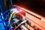 Fiber Optic With Servers In A Technology Data Center Stock Photo