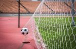 Soccer Balls In The Goal Stock Photo