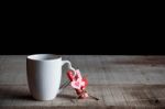 Cup With Heart On Old Wooden Stock Photo