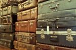 Leather Suitcases Stacked Stock Photo