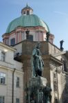 Statue Of King Charles Iv At The Entrance To The Charles Bridge Stock Photo