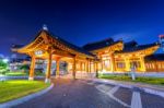 Traditional Korean Style Architecture At Night In Seoul,korea Stock Photo