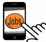 Jobs Button Displays Hiring Recruitment Online Hire Job Stock Photo