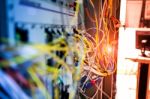 Fiber Optic With Servers In A Technology Data Center Stock Photo