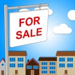 House For Sale Represents On Market And Advertisement Stock Photo