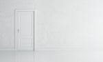 White Brick Wall And Door With Blank Space Stock Photo