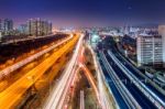 Traffic In Singil District, Seoul Korea Skyline At Night Stock Photo