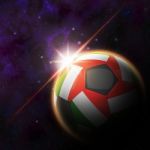 Italy Flag On 3d Football With Rising Sun Stock Photo