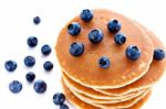 Stack Of Pancakes With Fresh Blueberries Stock Photo