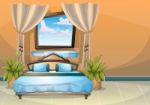 Cartoon  Illustration Interior Bedroom Stock Photo