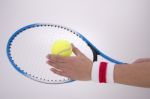 Woman Hands With Tennis Racket Stock Photo