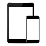 Mock Up Phone And Tablet Black Color On White Background Stock Photo