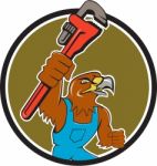 Hawk Plumber Wrench Circle Cartoon Stock Photo