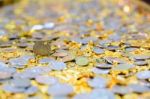 Thai Coins In Temple Stock Photo