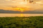 Sunset Time At Kwan Phayao, Thailand Stock Photo