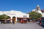 Food Cart Entrance To Olvera Street Los Angeles Stock Photo