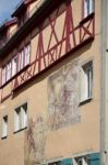 Mural On A Colourful House In Rothenburg Stock Photo