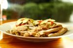 Chicken Fajitas On A White Plate Stock Photo