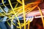 Fiber Optic With Servers In A Technology Data Center Stock Photo