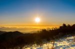 Sunrise At Deogyusan Mountains In Winter,south Korea Stock Photo