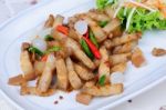 Fried Streaky Pork With Garlic And Chili Stock Photo