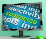 Commerce Word Cloud Screen Shows Commercial Activities Stock Photo