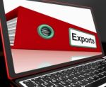 Exports File On Laptop Showing Distribution Reports Stock Photo