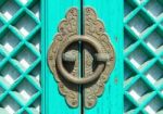 Old Rusty Lock On The Wooden Gate Stock Photo