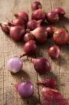 Shallots Still Life Wood Background Stock Photo