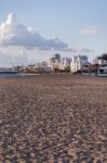 Empty Beach In Quarteira Stock Photo