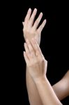 Beautiful Young Hands Woman Isolated On Black Background Stock Photo