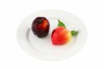 Deletable Imitation Fruits Dessert On Dish Stock Photo