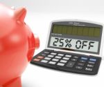 Twenty-five Percent Off Calculator Means Savings Stock Photo