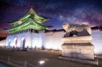 Gyeongbokgung Palace And Milky Way In Seoul, South Korea Stock Photo