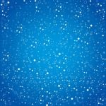 Happy New Year And White Snow In Winter. White Snow And Star In Sky On Blue Background Stock Photo