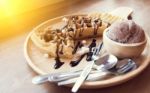 Belgian Waffles With Fruit And Chocolate, Forest Fruit, All Home Stock Photo