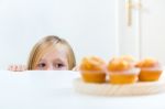 Beautiful Child Having Breakfast At Home Stock Photo