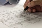 Workplace Of Architect - Architect Rolls And Plans.architectural Stock Photo