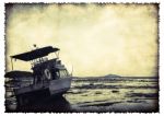 Motor Boat On Old Burnt Paper Sheet Stock Photo