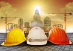 Safety Helmet And Building Construction Sketching Stock Photo