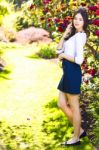 Young Beautiful Tall Woman With Long Straight Dark Hair Posing A Stock Photo