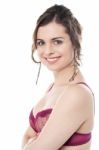 Alluring Female Model In Pink Brassiere Stock Photo