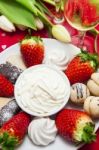 Valentine's Day Sweets And Champagne Setup Stock Photo