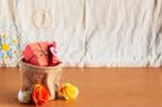 Gift Bags On A Wooden Stock Photo