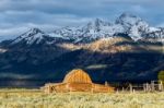 View Of Mormon Row Near Jackson Wyoming Stock Photo